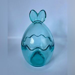 Easter 🐣 Bunny Egg Shaped Glass Jar Container, Green Tint